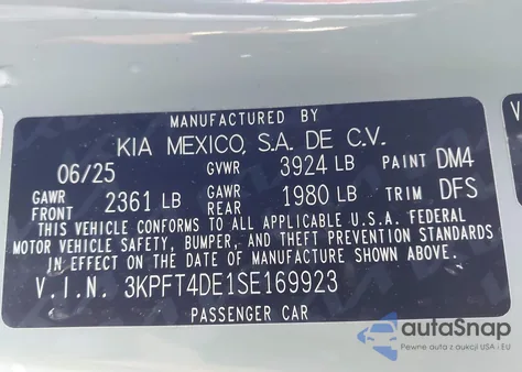 2025 Kia K4 Lxs from USA, damaged, VIN 3KPFT4DE1SE169923